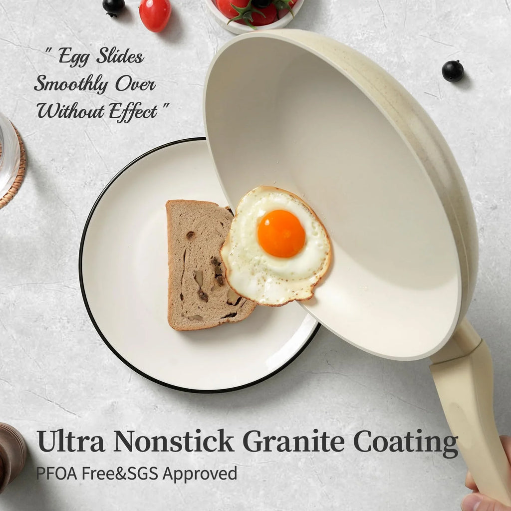 8" 9.5" and 11" Frying Pan Set Nonstick Cookware Set Toxin-Free Frying Pans with Lid Bakelite Handle Pans Set