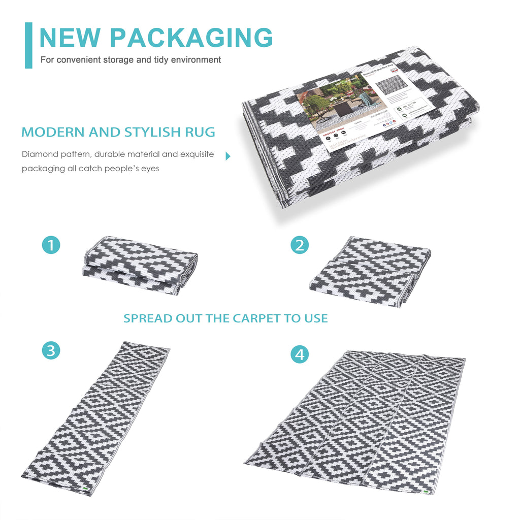 5'X 7' Reversible Mats, Plastic Straw Rug, Modern Area Rug, Large Floor Mat and Rug for Outdoor, RV, Patio, Backyard, Deck, Picnic, Beach, Trailer, Camping