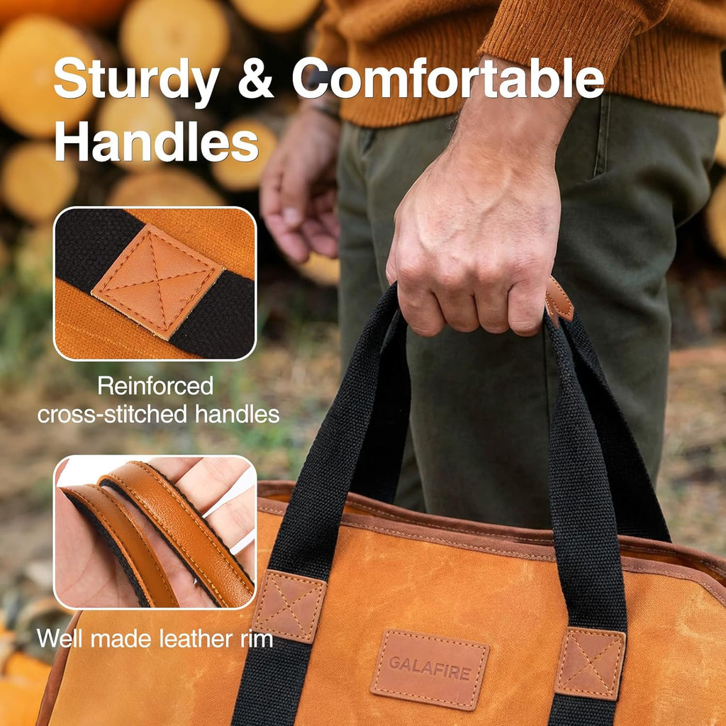 Firewood Carrier Waxed Canvas, 20Oz Heavy Duty and Large Capacity Firewood Log Tote Bag for Wood Carrying, 21'' × 44''