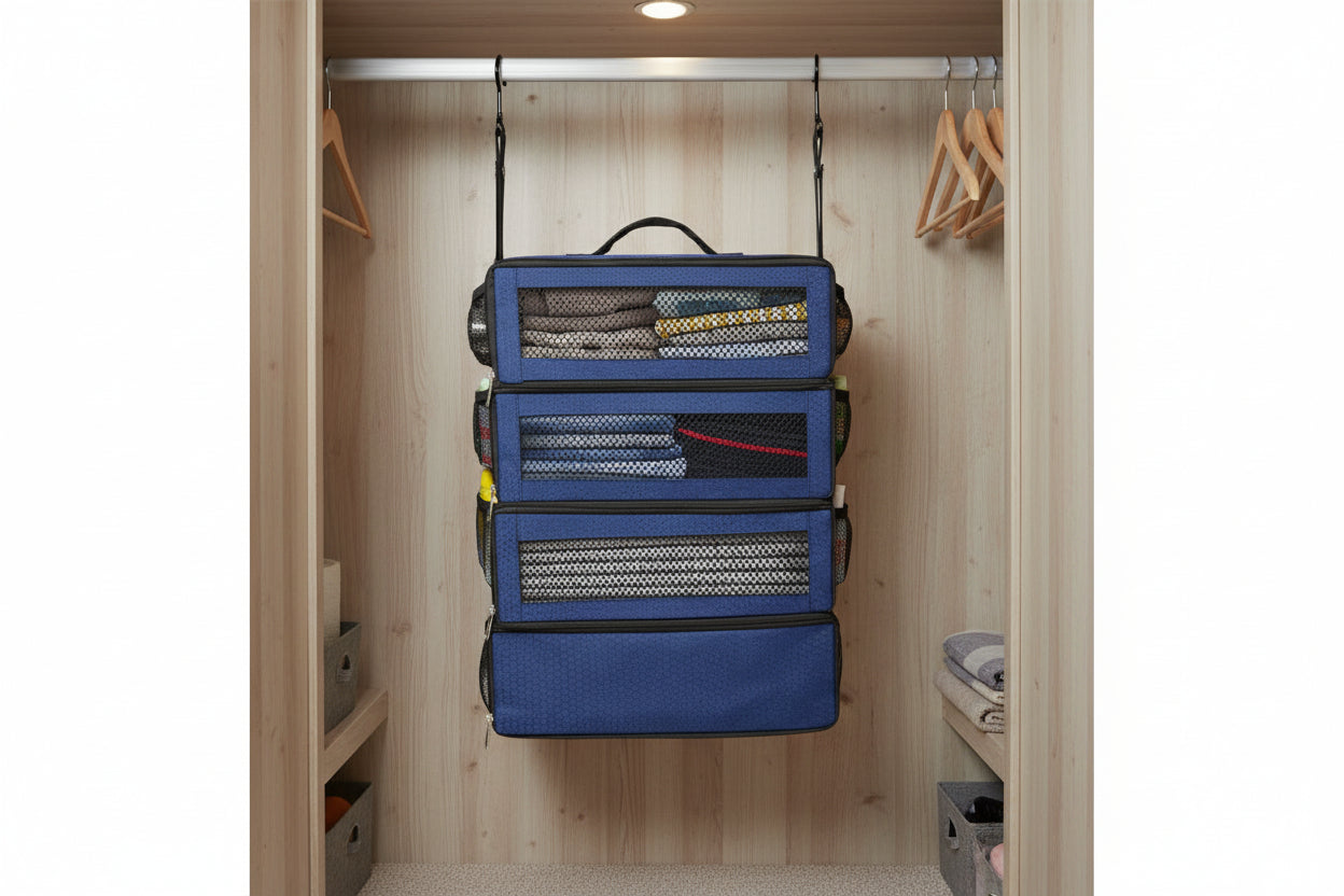 Suitcase Organizer High-Capacity Travel Luggage Organizer Hanging Shelve Packing Cube Closet Collapsible Hanging Storage Bags