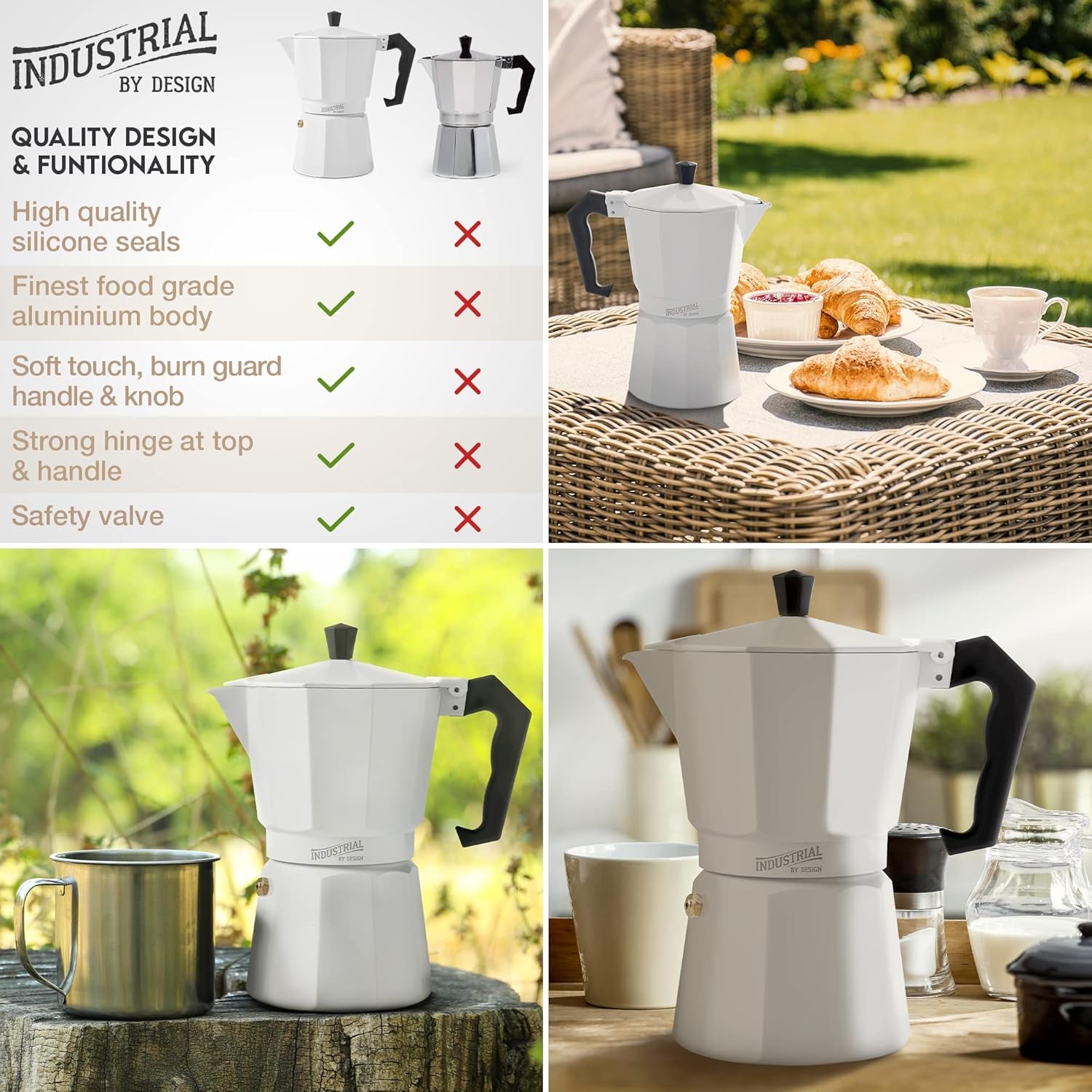 Stovetop Espresso Maker, Italian Coffee Maker, & Cuban Coffee Maker for Strong Freshly Brewed Espresso Coffee - Perfect Camping Espresso Maker & for Brewing at Home - 6-Cup Moka Pot (White)