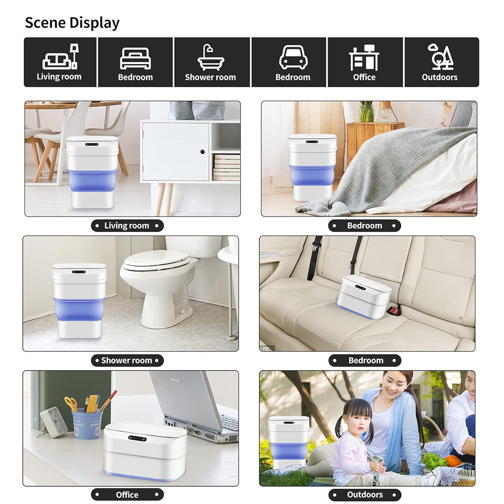 Trash Can with Lid Touchless Automatic Motion Sensor Smart Kitchen Trash Can, Garbage Can White Trash Can Foldable Trash Bin for Kitchen Bedroom Bathroom Office Car(4.6 Gal/17.5 L)
