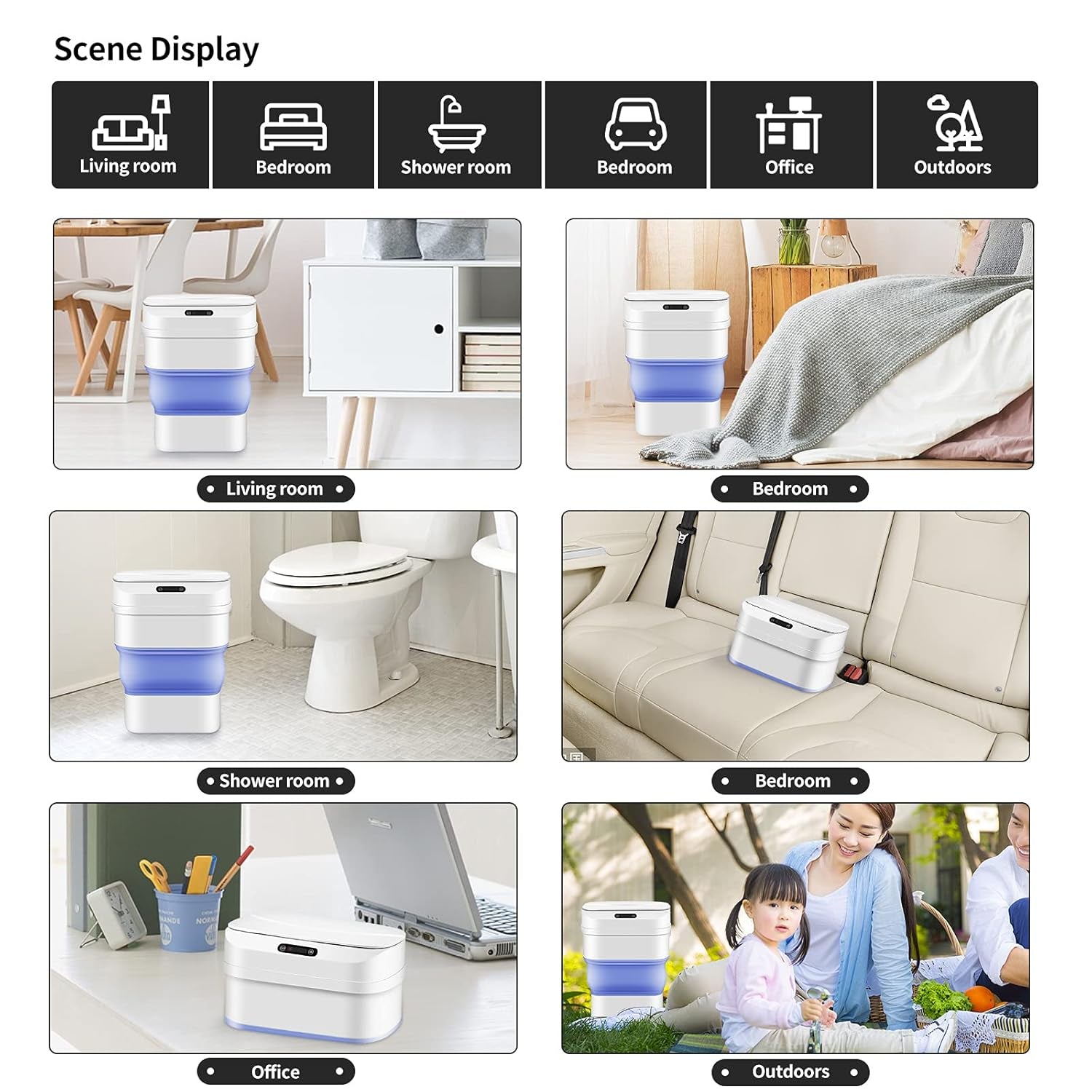 Trash Can with Lid Touchless Automatic Motion Sensor Smart Kitchen Trash Can, Garbage Can White Trash Can Foldable Trash Bin for Kitchen Bedroom Bathroom Office Car(4.6 Gal/17.5 L)