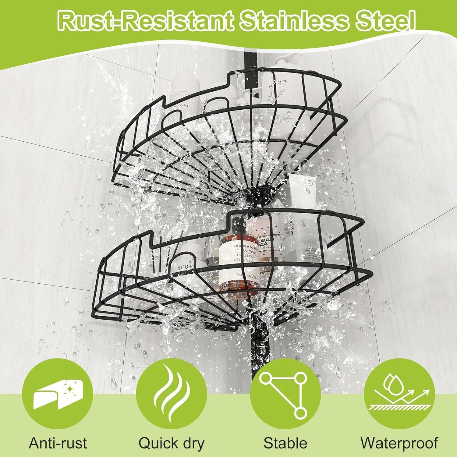 Corner Shower Caddy Tension Pole, Rustproof Stainless Steel Tension Rod Corner Shower Caddy for Shower Organizer,Adjustable Floor to Ceiling Stand Shower Shelves for Bathroom Bathtub