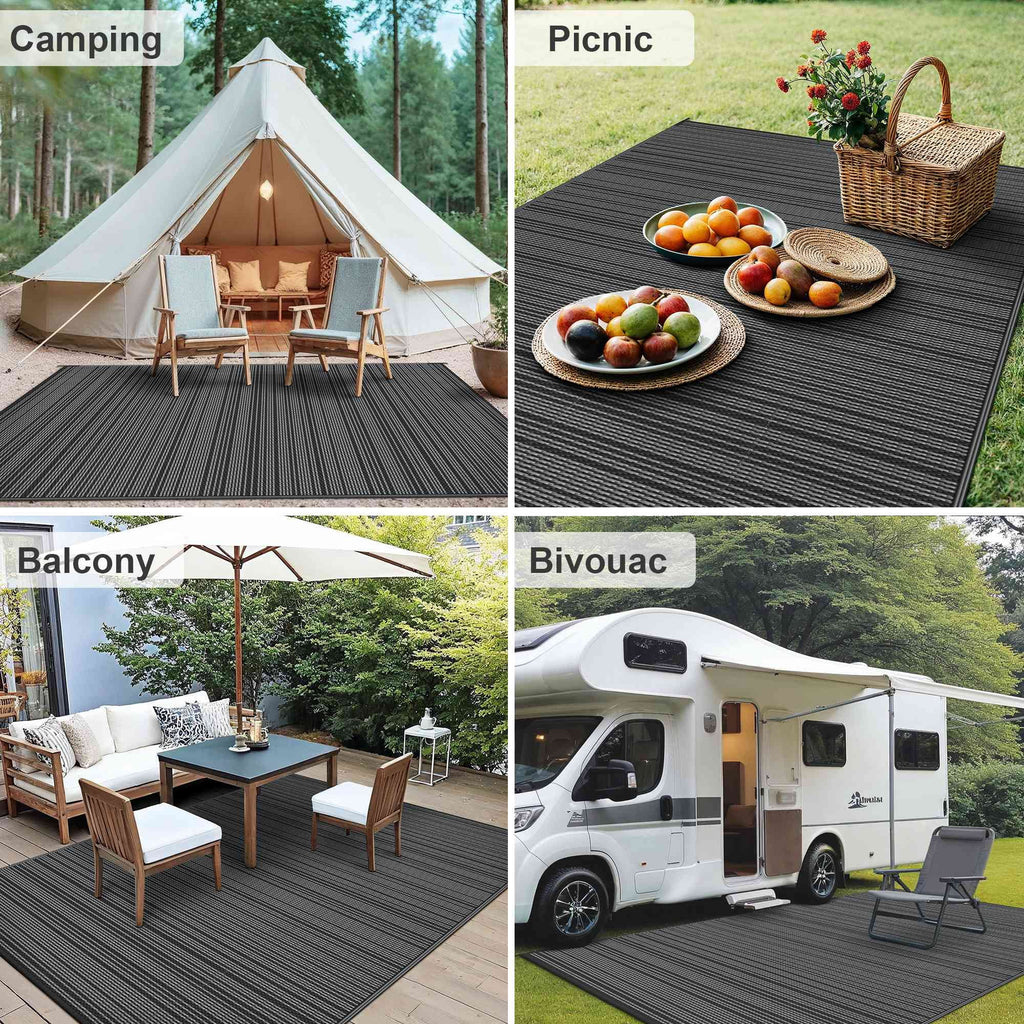5'X 8' Outdoor Waterproof Rug Camping Mat Patio Carpet,Black&Gray