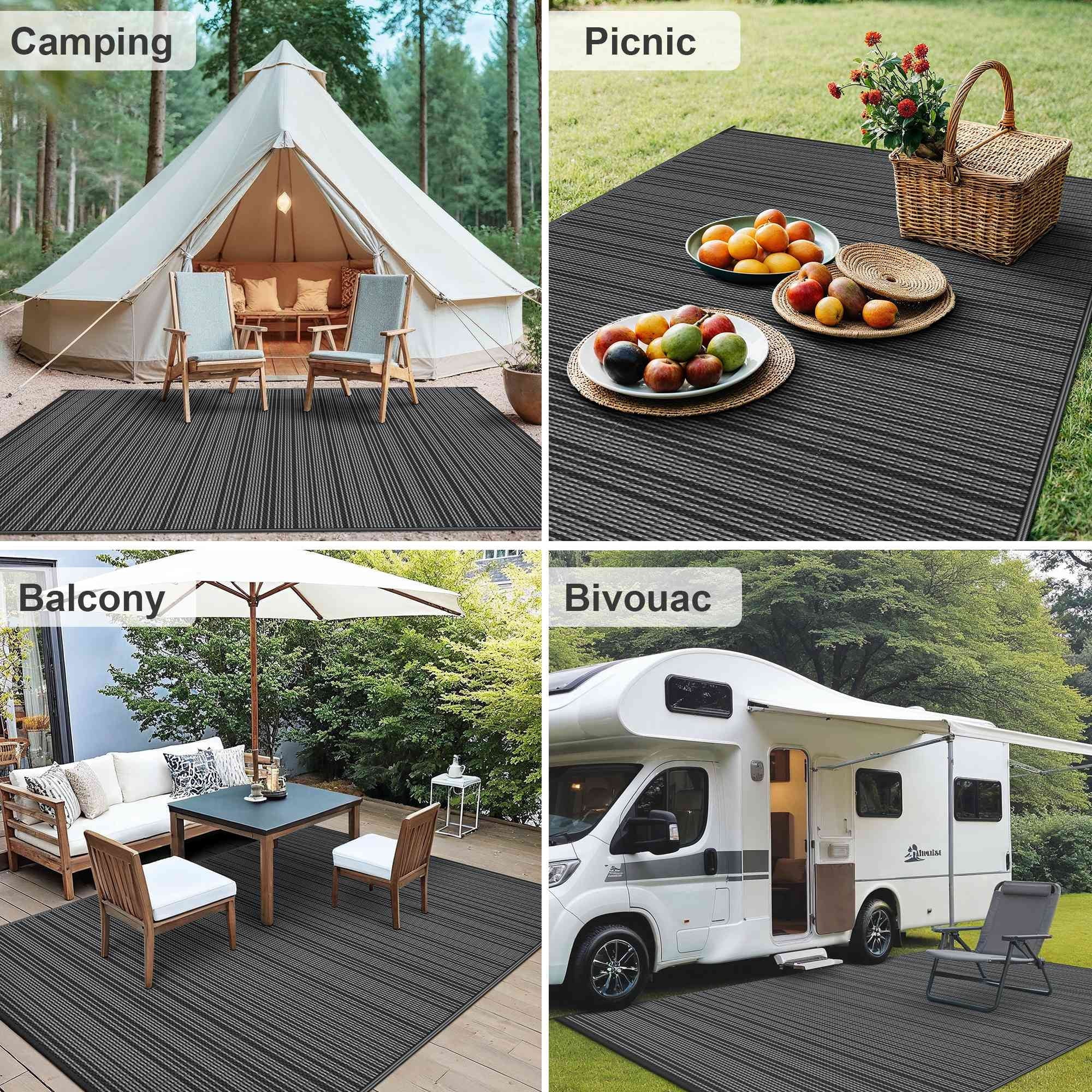 5'X 8' Outdoor Waterproof Rug Camping Mat Patio Carpet,Black&Gray