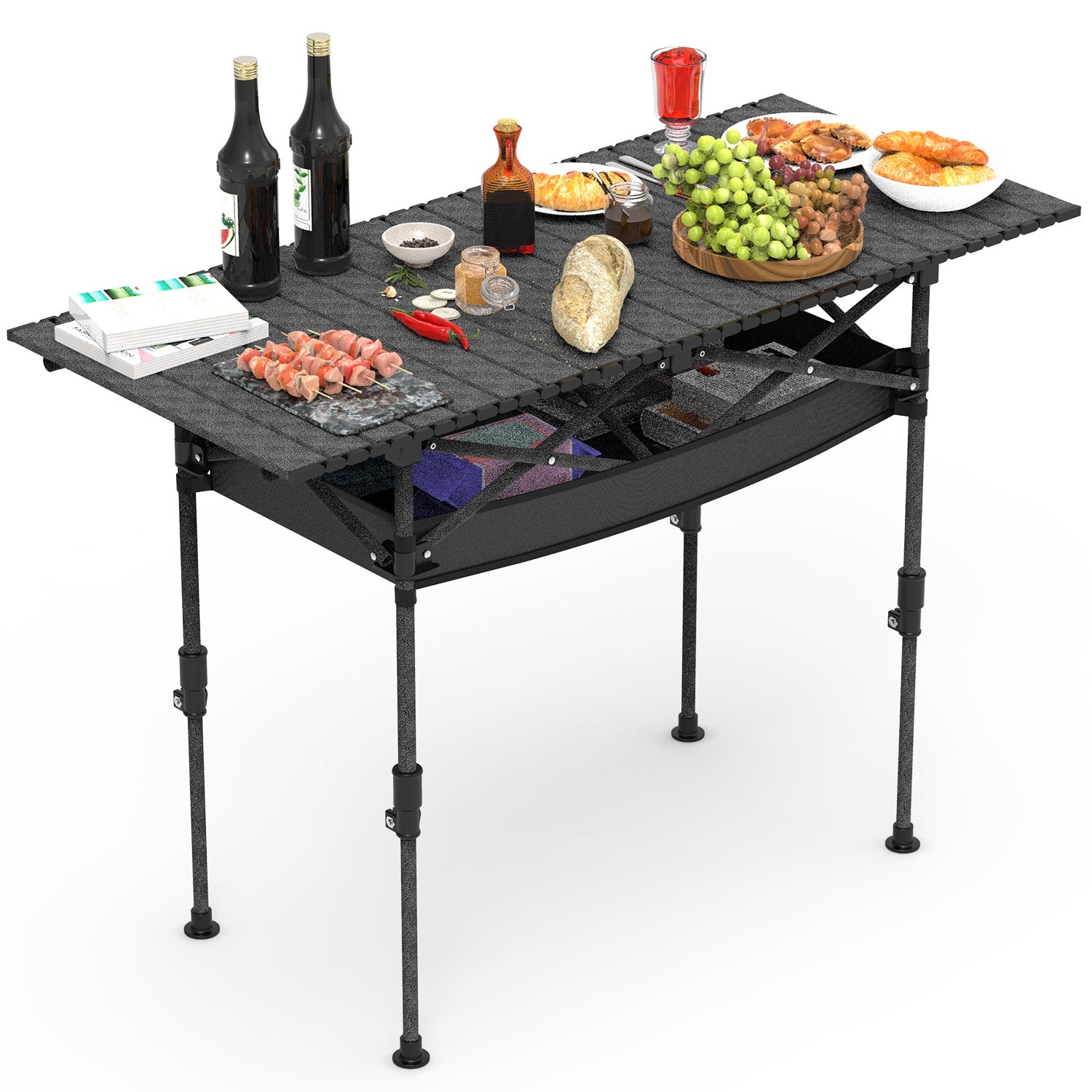 S-M-L Size Options Portable Folding Camping Table with Adjustable Height Rustproof Carbon Steel Foldable Roll-Up Camping Table for Picnic Camping Hiking Beach BBQ 55LBS Max Load