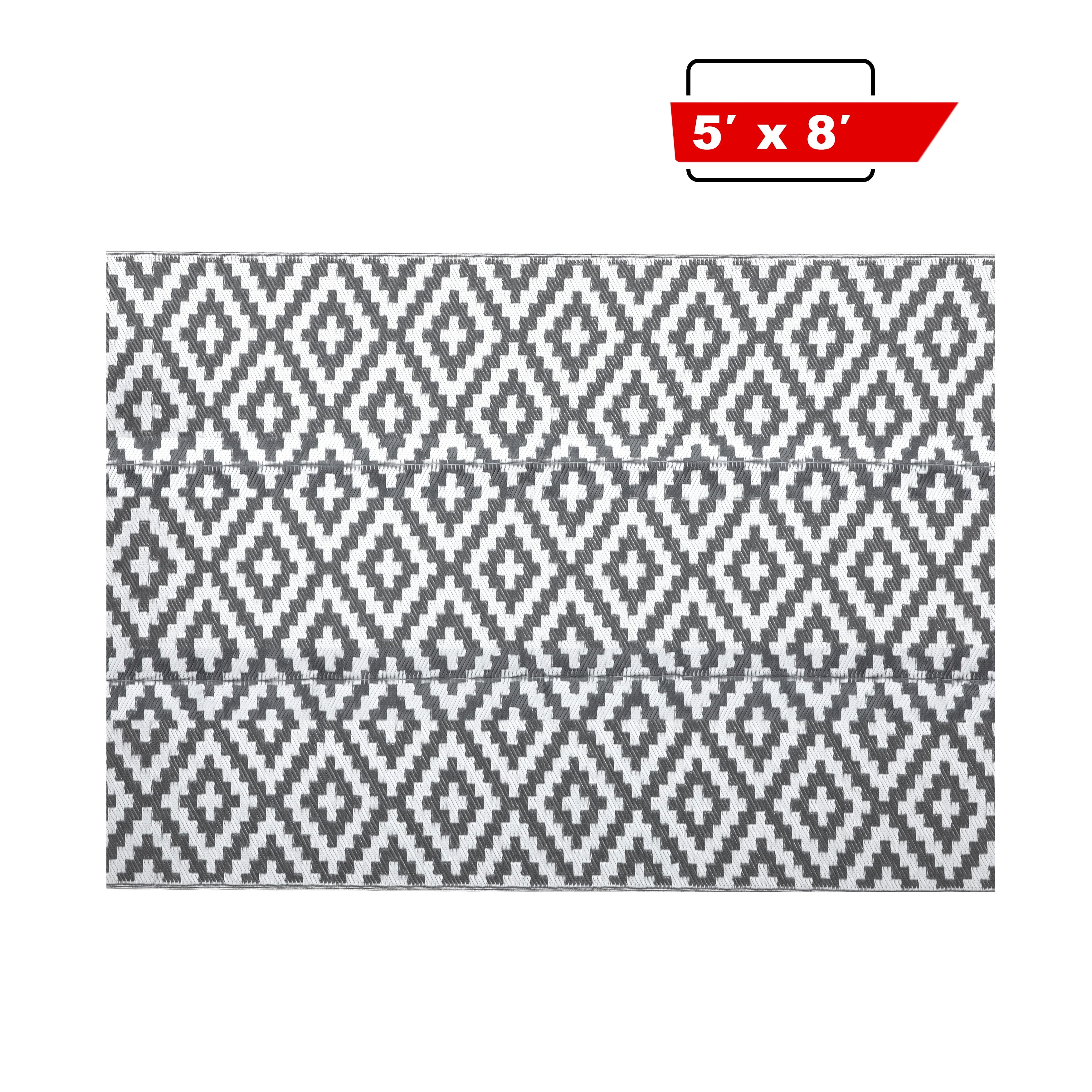 5'X 7' Reversible Mats, Plastic Straw Rug, Modern Area Rug, Large Floor Mat and Rug for Outdoor, RV, Patio, Backyard, Deck, Picnic, Beach, Trailer, Camping