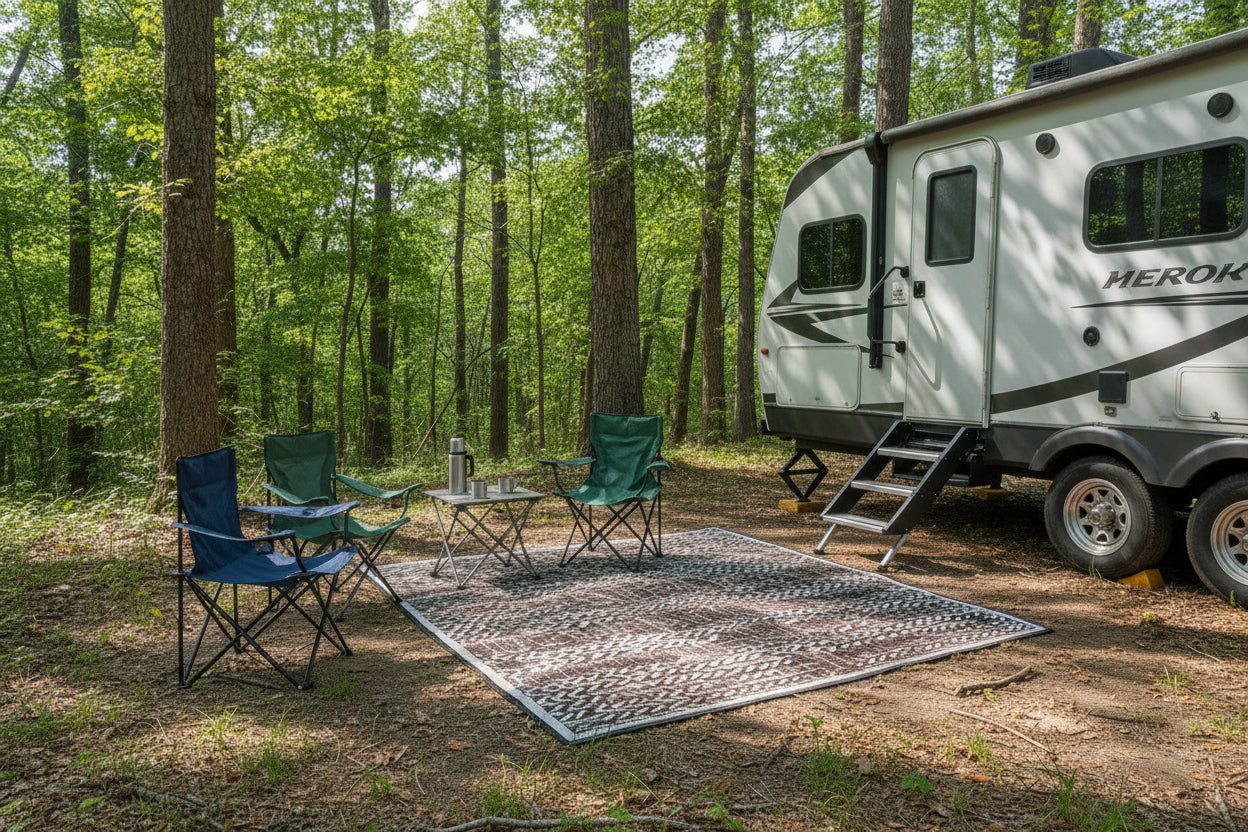 Outdoor Rug 5'X8' Waterproof Reversible Carpet Patio Rug Plastic Indoor Outdoor Rug Portable Modern Large Straw Mat for Picnic RV Camping Porch Garden Picnic Deck Balcony Brown and Beige