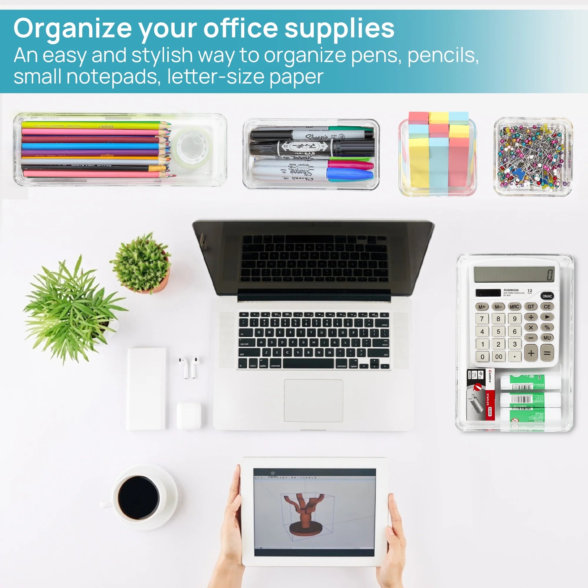 25 PCS Clear Plastic Drawer Organizers Set,  4-Size Versatile Bathroom and Vanity Trays