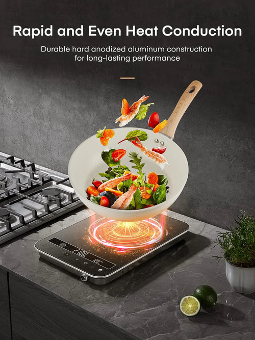 15-Piece Pots and Pans Set Non Stick, Induction Kitchen Cookware Sets, Aluminum, Beige