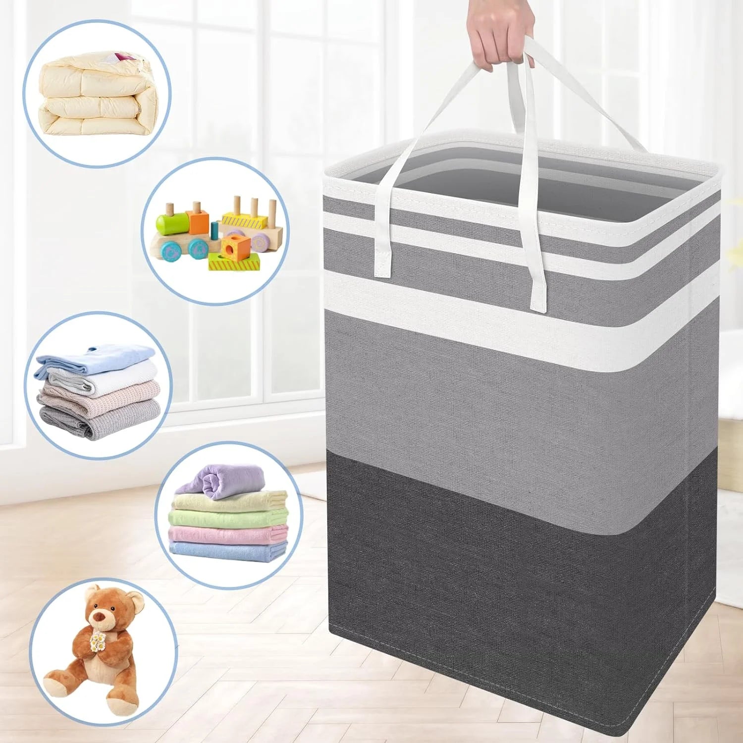 3-Pack Laundry Basket Set, 75L Freestanding Waterproof Collapsible Cotton Large Clothes Laundry Hamper with Handles