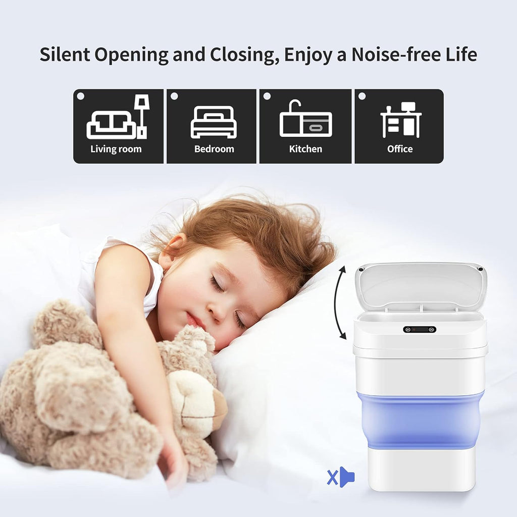 Trash Can with Lid Touchless Automatic Motion Sensor Smart Kitchen Trash Can, Garbage Can White Trash Can Foldable Trash Bin for Kitchen Bedroom Bathroom Office Car(4.6 Gal/17.5 L)