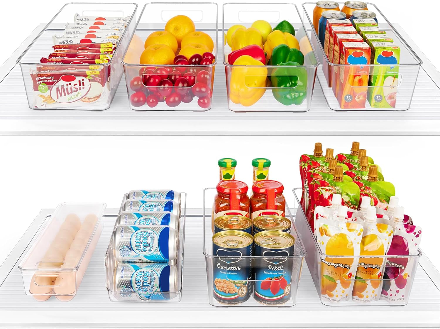 Set of 8 Fridge Organizer, Refrigerator Organizer Bins with Handles, Freezer Organizer Clear Organizing Bins, Bpa-Free Fridge Storage Containers for Fridge, Freezer, Cabinet, Kitchen, Pantry