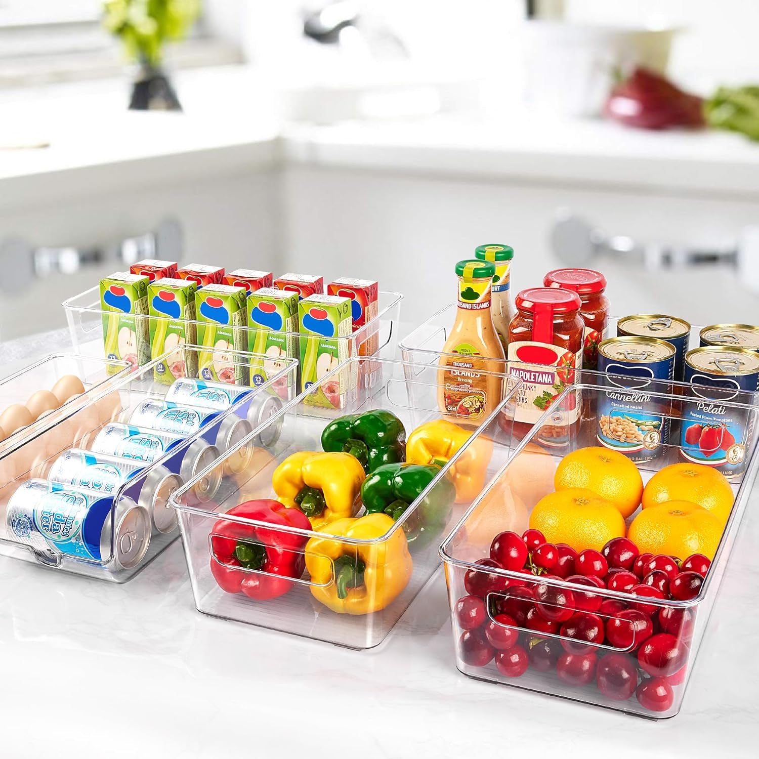Set of 8 Fridge Organizer, Refrigerator Organizer Bins with Handles, Freezer Organizer Clear Organizing Bins, Bpa-Free Fridge Storage Containers for Fridge, Freezer, Cabinet, Kitchen, Pantry