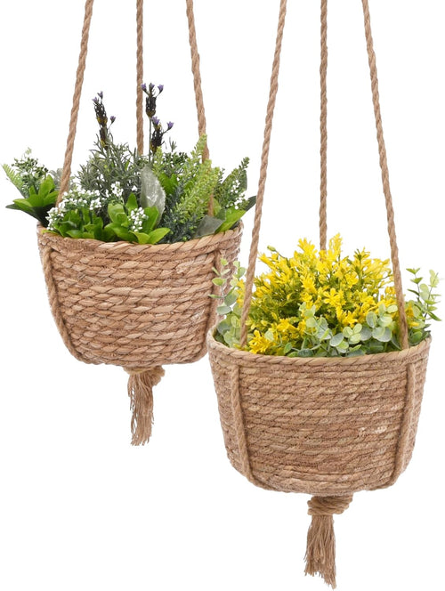 Water Hyacinth Hanging Plant Baskets, 2-Tier Woven Plant Baskets, Hanging Baskets for Plants Indoor & Outdoor, Hanging Baskets for Plant Flower Pots, Natural