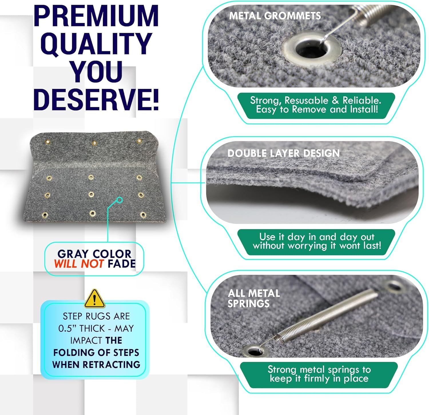 RV Step Covers 3 Pack | 23-Inch Wide Camper Step Covers Fit 8-11" Deep Stairs | Gray RV Stair Covers | Straight RV Step Carpet | Keep Your RV Cleaner with Our RV Stair Carpet!