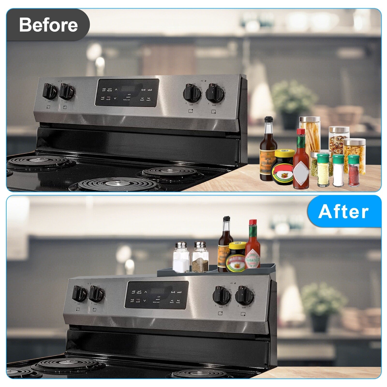 Silicone Kitchen Spice Rack, Magnetic Stove Top Shelf 15", Countertop Organizer