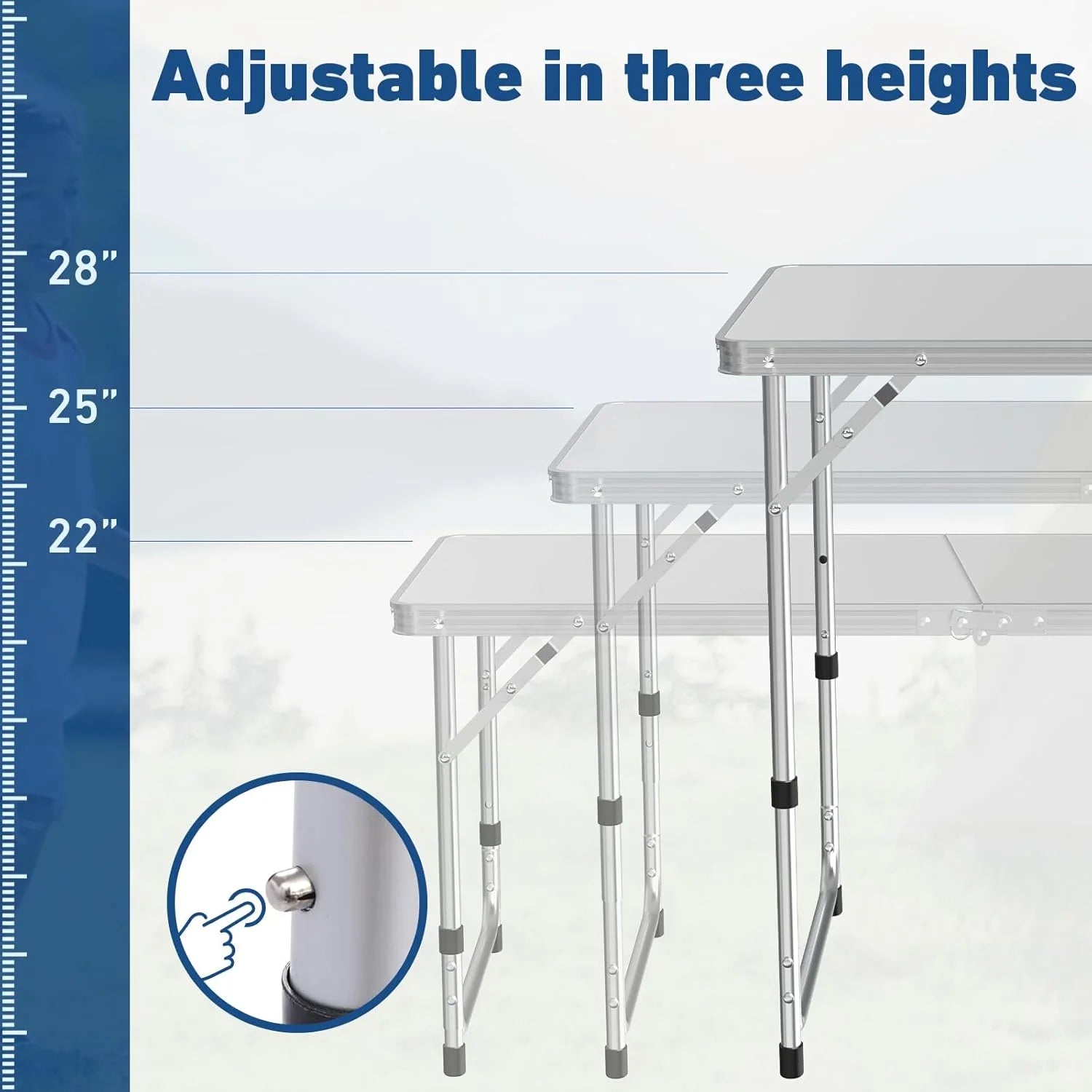 4 Ft Folding Camping Table with Storage, Camping Kitchen Station, Aluminum Portable Folding Table Camp Cook Desk with Storage Organizer and 2 Adjustable Feet, White